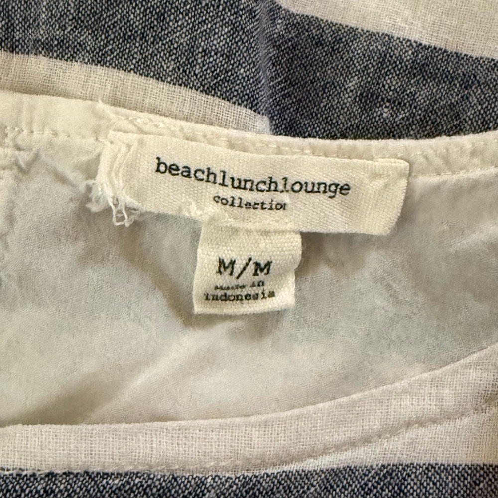 BeachLunchLounge Blue White Stripe Linen Shift Dress Sleeveless Size M - Picture 6 of 11